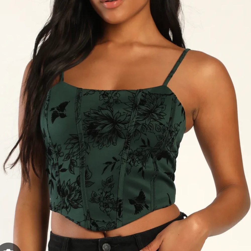 Lulu’s Corset Dark Green Crop Top